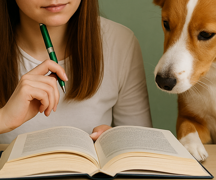 BARF Fachwissen Rationen erstellen BARF Ernährungsberaterin liest Fachliteratur für die Erstellung der Futter-Rationen.