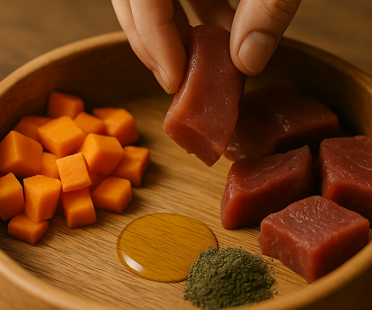 BARF Futter Fleisch und Gemüse Artgerechte BARF-Ernährung: Rohes Fleisch und Gemüse für individuelle Futterpläne.